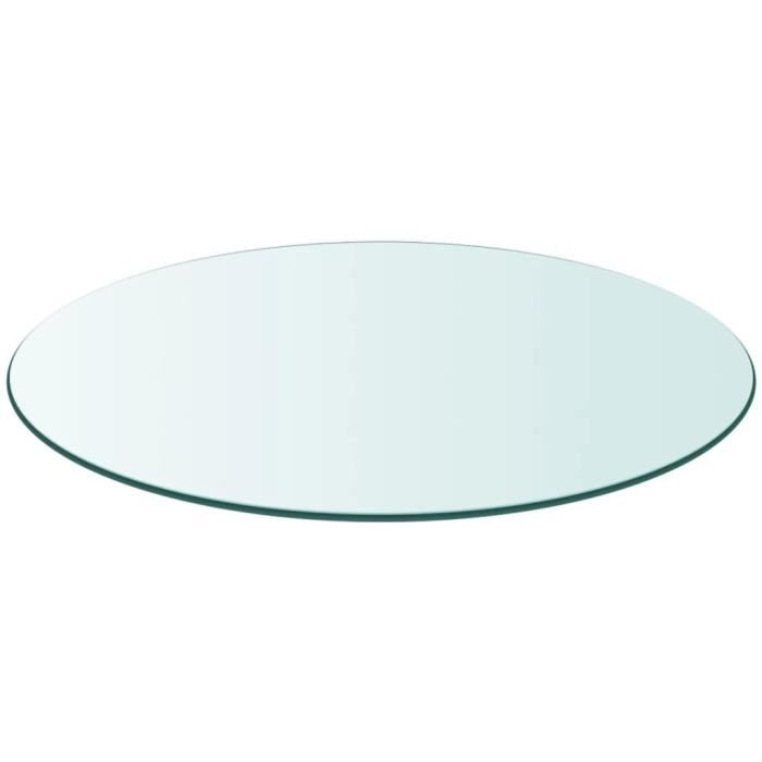 Plateau Rond En Verre Trempé - Diamètre 56 Cm, épaisseur 8 Mm - Pour Table Basse Ou De Salle à Manger - Avec Tapis Antidérapant