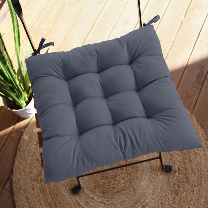 Lot De 6 Galettes De Chaise 38x38cm – Style Chalet Gris, Lavables, Avec Lanières De Fixation