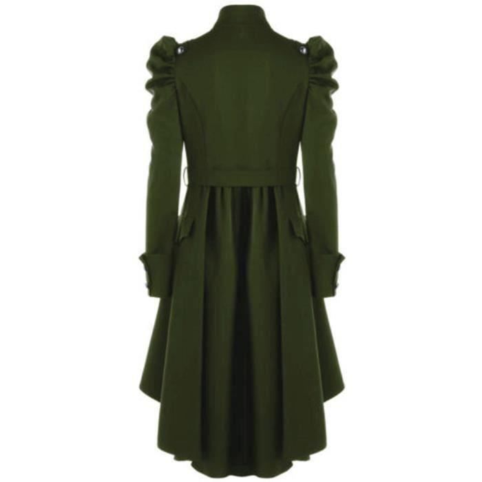 Manteau Vintage Vert Militaire Long - Taille L - Toile De Coton - État 9/10