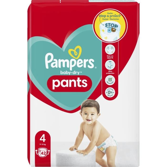 PAMPERS Baby-dry pants couches culottes taille 4 (9-15kg) 42 couches pas  cher 