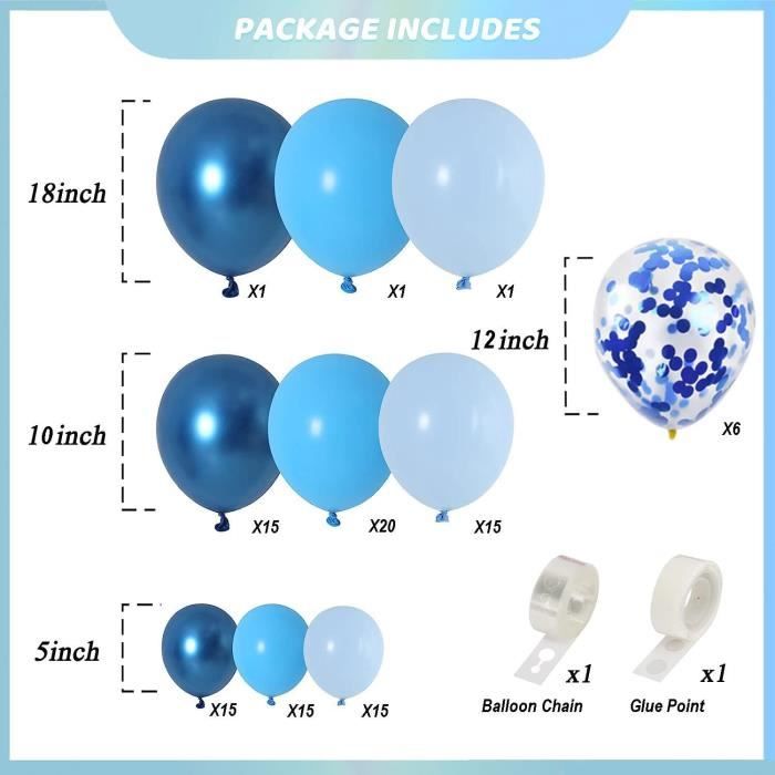 Arche Ballon Anniversaire Bleu, 106Pcs Kit Guirlande Décoration de