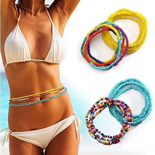 Chaînes De Taille Africaines - Perles De Verre Élastiques - 80cm De Circonférence - Pour Plage Ou Déco - Lot De 2