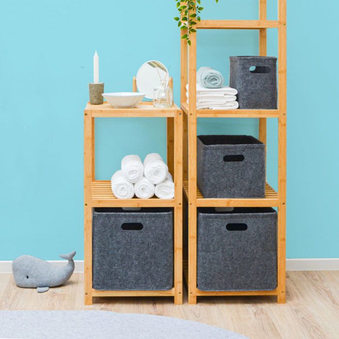 Yiomxhi Lot De 2 Paniers Rangement Feutre - 32x20x19cm - Pliables Avec Poignées - Gris