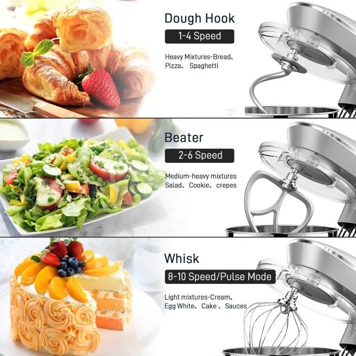 Robot Pâtissier Professionnel 1000W – Bol 6L – 6 Vitesses – Batteur Mélangeur – Noir