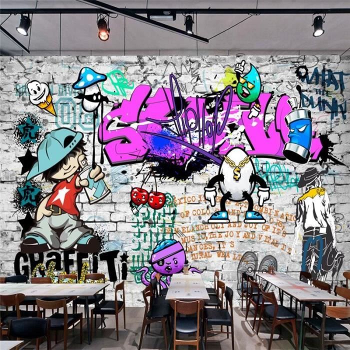 Papier peint,1m2--Papier peint Mural 3d personnalisé avec Graffiti, Style à  la mode, Art de rue, mur de fond en brique, salon, chamb - Cdiscount  Bricolage