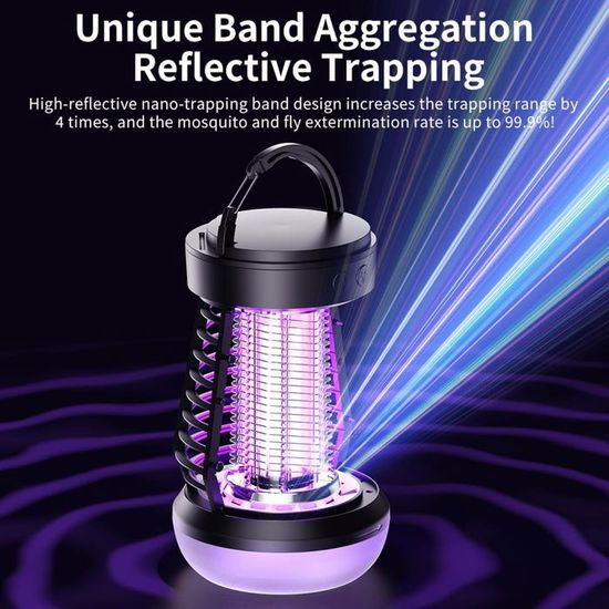 Lampe Anti Moustique UV 2000V Étanche IPX5 - Tueur Insectes Rechargeable Avec Éclairage LED Pour Intérieur Extérieur