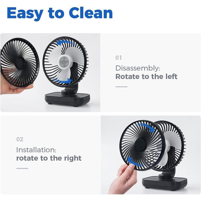 Black Ventilateur de Table Portable rotatif à 360 degrés refroidisseur d'air Clip de