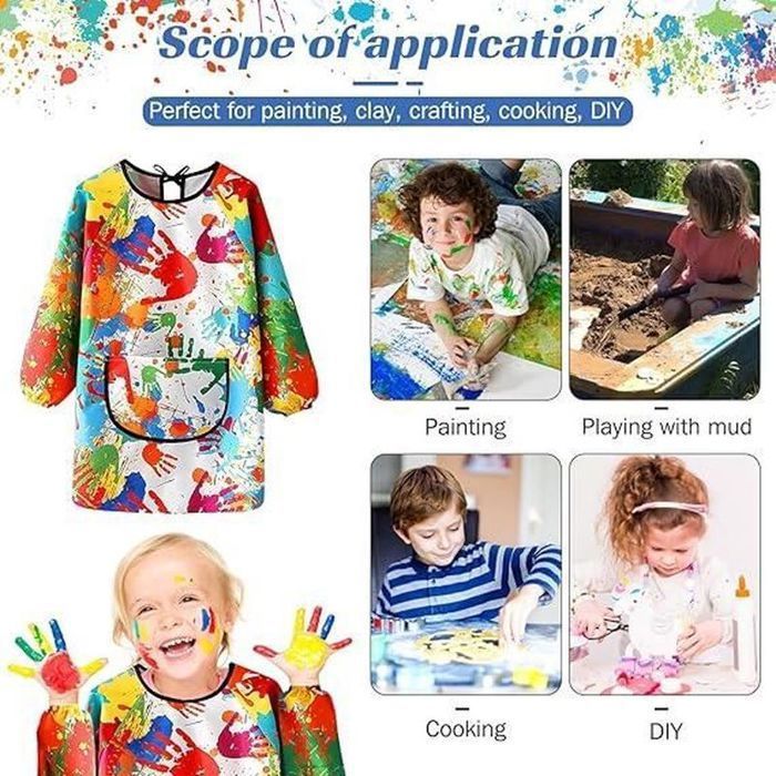 Tablier Peinture Enfant,Bavoir Bébé,Tablier Blouse De Peinture,Etanche Anti-Usure Manches