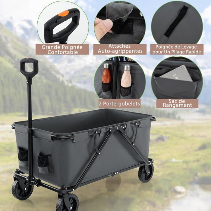Chariot Pliant Tout Terrain Naturehike 100KG 193L - Chariot De Transport Jardin Camping Pliable Avec Poignée Réglable