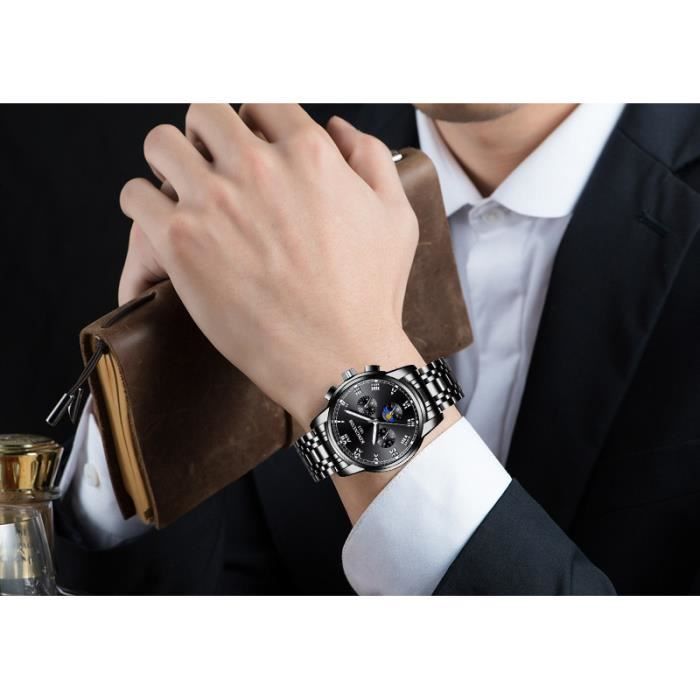 RMEGA Montre Homme Noir Ultra Mince Acier Inoxydable Montre Mode