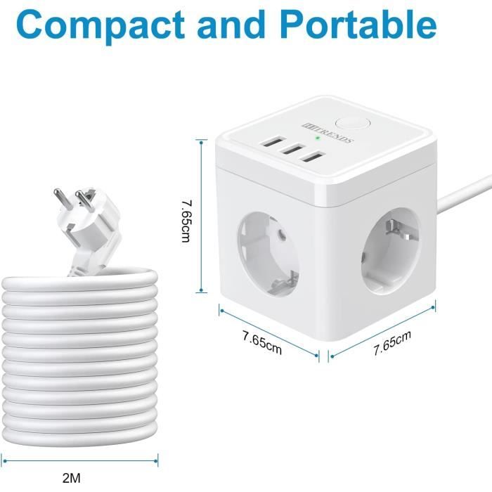 Mini Multiprise Multiprise cube USB multiprise 3 prises 3 prises USB avec interrupteur ...