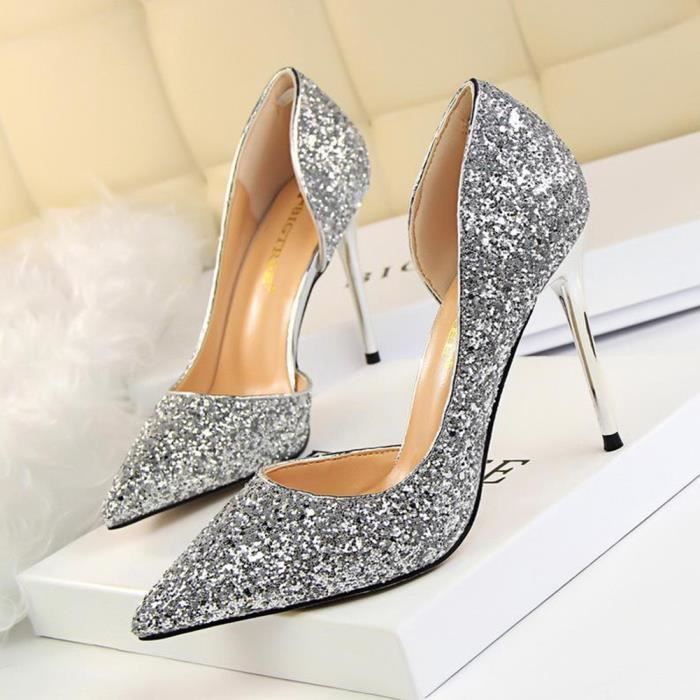 Talon haut argent cheap