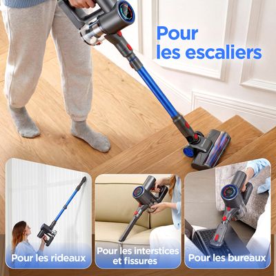 Aspirateur Balai V1 Pro Aspirateur Balai Sans Fil SUXIANGVAC - 500W, 45 KPa, 45 Min Autonomie - 3 Modes - écran LED - Filtre 6 Niveaux - Réservoir 1,5 L - Rose