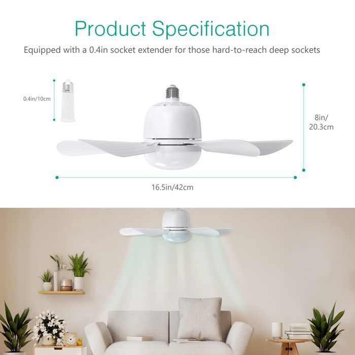 Ventilateur de Plafond LED avec Télécommande, 30W E27 Lampe Intégrée, 3 Couleur Claire, Dimmable et Silencieux pour Salon, Chambre à Coucher, Bureau - Couleur Blanche