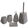 Ensemble d'accessoires de salle de bain 5 pièces porte-brosse WC porte-brosse à dents en ceramique gris-0
