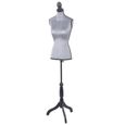 Buste de couture feminin sur pieds hauteur regable mannequin fee deco vitrine gris velours-0