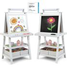 COSTWAY Tableau Enfant - Blanc Magnétique et Noir, Rouleau de Papier (Papier inclus), 3 Etagères et 2 Bac de Rangement Blanc