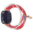 LEMONDA Connecteur De Bracelet Pour Fitbit Versa 3-Fitbit Sense Multi-Layers Beads Montre Band Eye Pattern Decor Bracelet Bracelet,Rouge