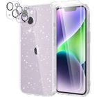 MASSILIA TECH Coque pour iphone 14 et 2 vitres verre trempé et 2 verres caméra Silicone transparent pailleté souple