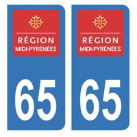 Autocollant Stickers plaque d'immatriculation voiture département 65 Hautes-Pyrénées Logo Ancienne Région Midi-Pyrénées