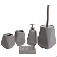 Ensemble d'accessoires de salle de bain 5 pièces porte-brosse WC porte-brosse à dents en ceramique gris