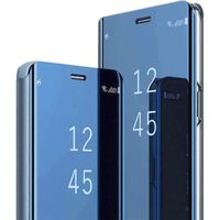 Coque Samsung Galaxy S20 FE 5G, Clear View Flip Case Placage Miroir Effet Coque à Rabat Magnétique PU Cuir Ultra MinceBlue