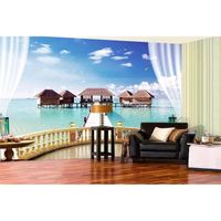 Papier Peint Panoramique Balcon Paysage Marin Moderne 3D Poster Mural pour Salon Chambre Décoration Murale 400x280cm