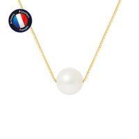 PERLINEA - Collier Perle de Culture d'Eau Douce AAA+ - Ronde 9-10 mm - Blanc Naturel - Or Jaune - Bijoux Femme