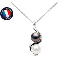 PERLINEA - Collier Perle de Culture d'Eau Douce AAA+ et Perle de Tahiti A+ - Ronde 8-9 mm - Argent 925 Millièmes - Bijoux Femme