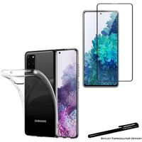 Verre trempé pour Samsung Galaxy S20 FE bords noirs et coque de protection souple transparente avec Stylet Toproduits®