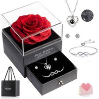 Cadeau Femme, Cadeau Rose pour la Saint-Valentin pour Elle - Collier Boîte Cadeau Bijoux Rose, Idee Fleur Cadeaux pour Maman Petite Amie Femme Anniversaire Saint Valentin Fête des Mères