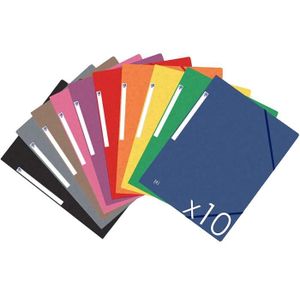 CHEMISE - SOUS-CHEMISE Classeurs Et Chemises - Topfile+ Lot 10 Cartonnées 3 Rabats Format A4 Fermeture Elastiques Couleurs Assorties