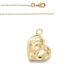 Collier Coeur Avec Vierge Marie - Chaîne Et Pendentif Plaqué Or Jaune 18 Carats - Neuf Avec étiquettes