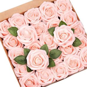FLEUR ARTIFICIELLE 50Pcs Fleurs Artificielles Roses Mousse Faux Rose avec Tige pour Bouquet De Mariage Fête De Douche De Mariée Maison DIY Décoration