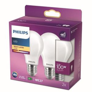 AMPOULE - LED Philips ampoule LED Equivalent100W E27 Blanc chaud non dimmable, verre, lot de 2