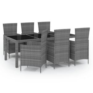 Ensemble table et chaise de jardin Mobilier de jardin en Résine tressée, Meubles à dîner d'extérieur 6 chaises avec table, Couleur gris et noir O65