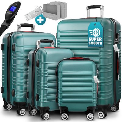 Zelsius Set 4 Valises Rigides ABS Vert - Bagages Avec Cadenas Et Roulettes 360°