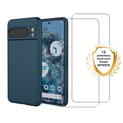 Coque Silicone Gel Google Pixel 8 Pro - Noir + 2 Verres Trempés Inclus - Protection Complète Neuve