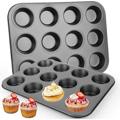 2 Moules à Muffins Silicone 7 Cavités - Plaques Anti-adhésives Pour Cupcakes, Brownies Et Puddings (Noir)