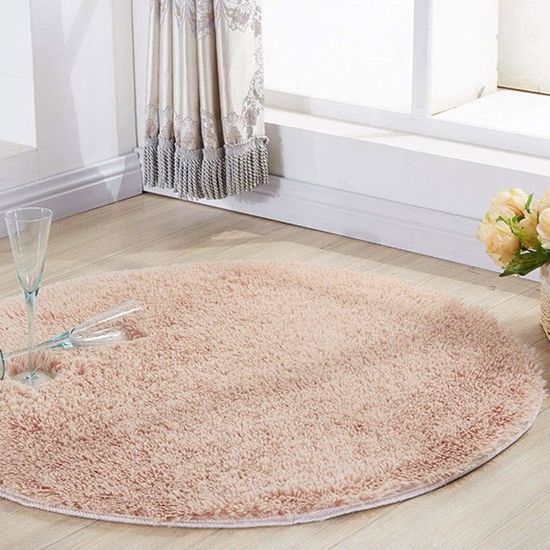 Tapis Rond En Moquette Douce à Poil Court - Lavable, Antidérapant - Diamètre 80cm - Beige