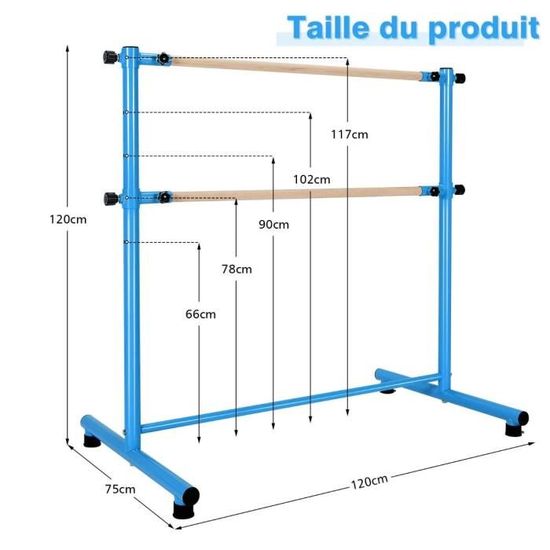 Barre De Danse Murale 120 Cm Hauteur Fixe 38 Mm En Bois De Hêtre Pour Yoga Etirements Exercice Blanc/Noir