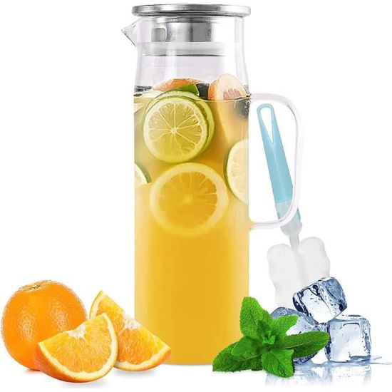 Pichet En Plastique Transparent 0,8 Litres - Avec Couvercle Et Poignée - Pour Jus, Thé Glacé, Lait, Boissons Froides Ou Chaudes - 6