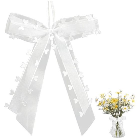 Noeud Voiture Mariage 50 Nœuds De Voiture Mariage En Satin Blanc - Décoration Antenne Facile à Attacher - Pour Cérémonie Tulle Blanc