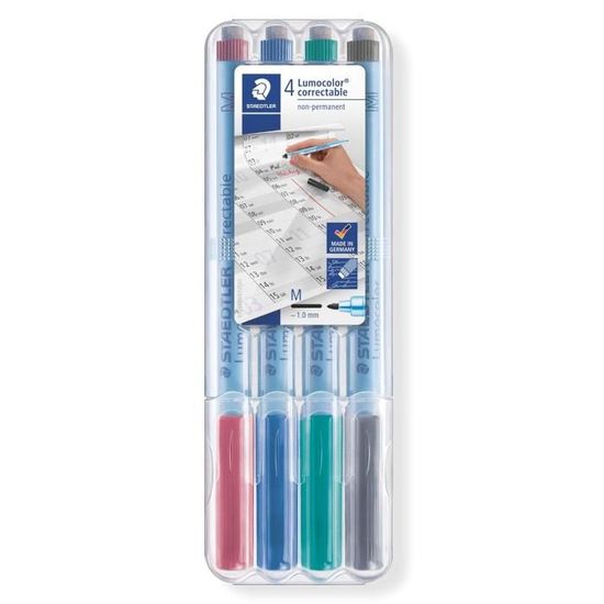 Staedtler Lumocolor Correctable 305 - Lot De 4 Feutres Effaçables à Sec Pointe Moyenne