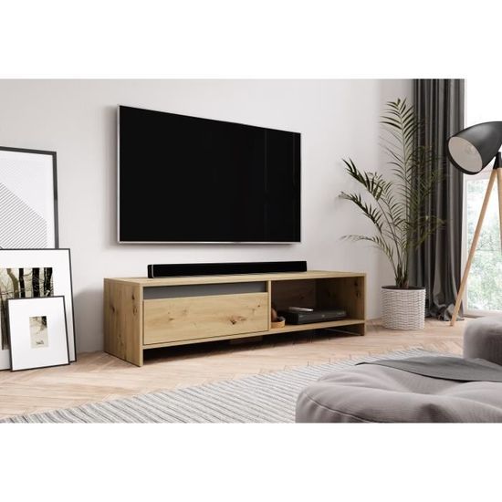 3xeLiving Élégant meuble TV Apimp, 140 cm, chêne artisanal / graphite