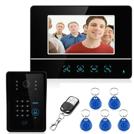 Clé tactile filaire 7 "système de portier vidéo interphone 1 RFID clavier numéro de code sonnette caméra 1 moniteur 1000TVL