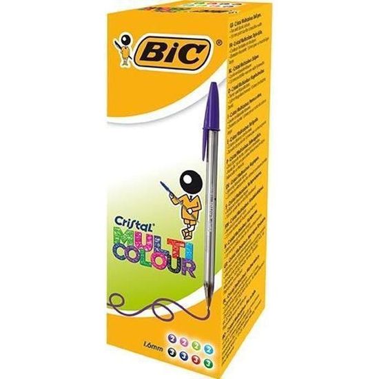 15 Stylos BIC Cristal Multicolour - Pointe 1,6mm - 15 Couleurs Dont Fluos - Écriture Fluide