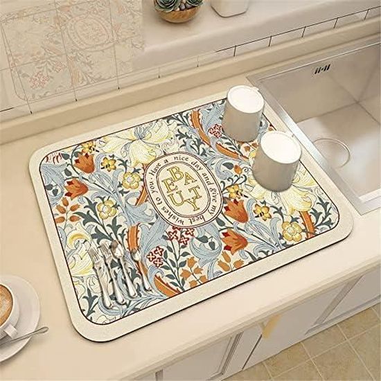 Tapis Égouttoir Diatomée 40x30 Cm - Absorbant Rapide, Anti-dérapant, Facile à Nettoyer