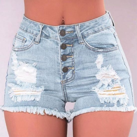 Femmes Slim Lav Trou D chir Court Mini Jeans Denim Pantalon Sexy