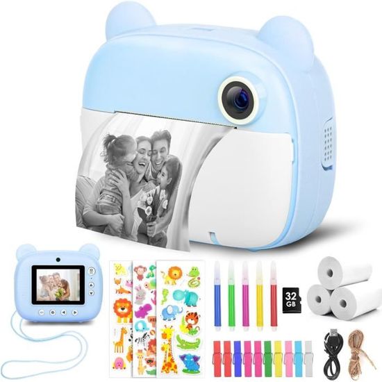 Appareil Photo Instantané Pour Enfants – Écran 2,4″ – 1080p – Caméra Avant/arrière – Impression 1s – Carte 32 Go Incluse – Rose